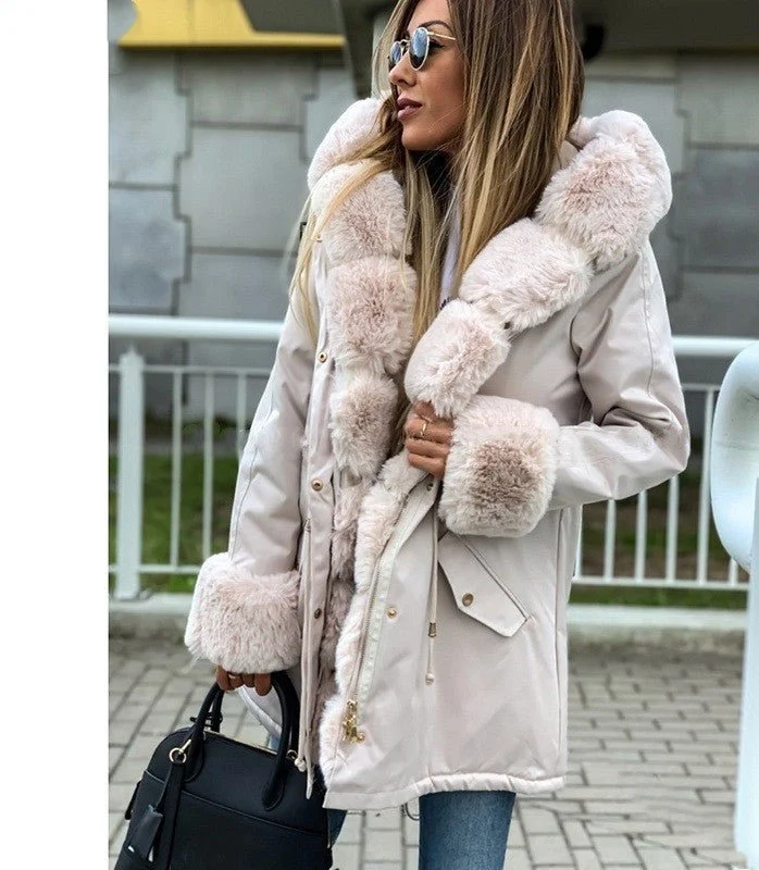 women's classic wool-blend coats -Jordan mid-length thick faux fur collar coat