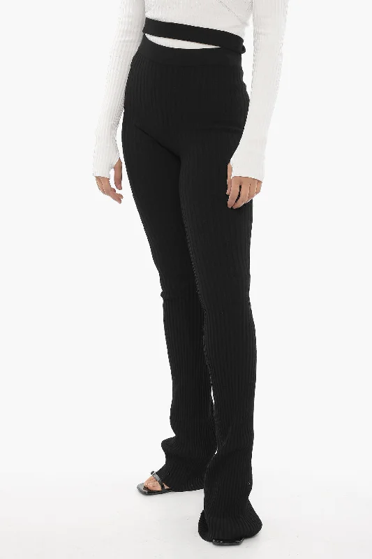 ladies' retro flared pants -ANDREĀDAMO Ribbed Boot Cut Pants