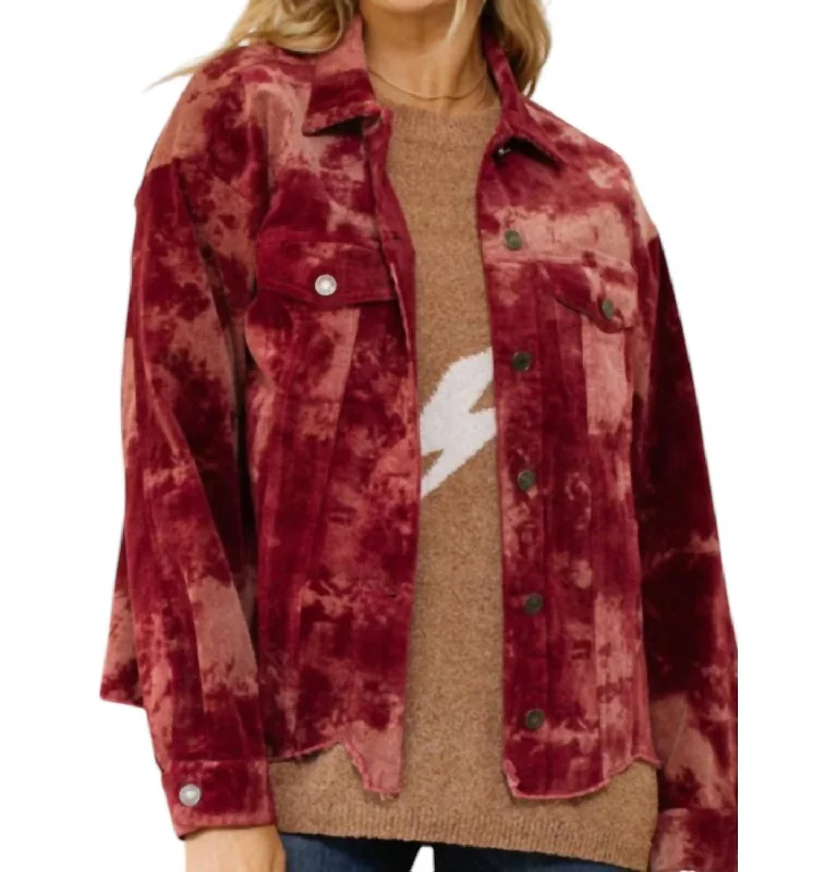 women's faux fur coats -Mineral Ripple Shacket In Red