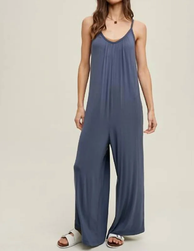 ladies' pleated skirts -Wide Leg Jumpsuit In Blue