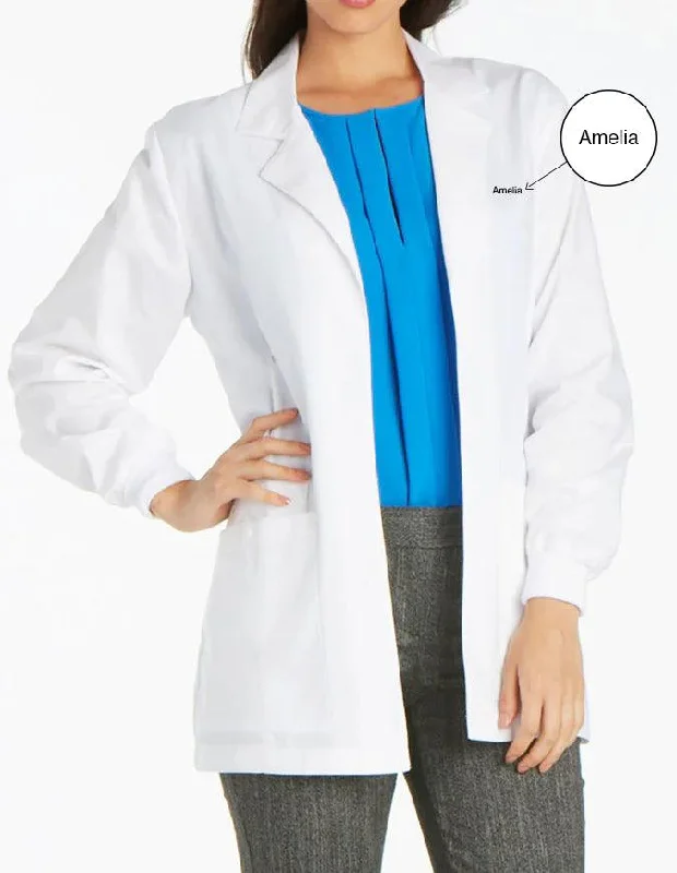 trendy faux leather coats for women -Free Embroidery 30 Inch Three Pockets Womens Short Medical Lab Coat