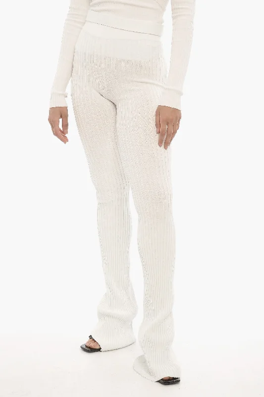 women's slit-leg trousers -ANDREĀDAMO Ribbed Boot Cut Pants