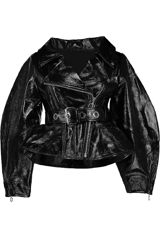 women's wrap coats -Cinched Biker Jacket