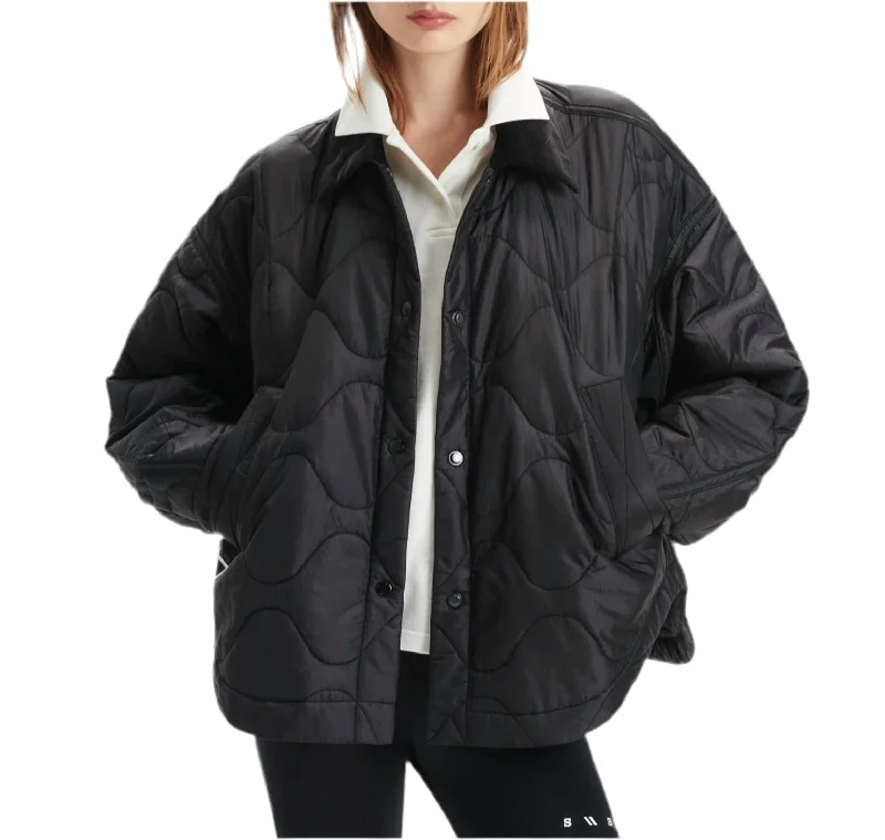 women's sporty bomber jackets -Niah Quilted Jacket In Black