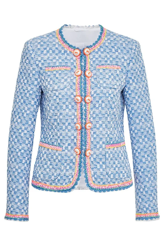 women's color-blocked coats -Tweed Buttoned Jacket