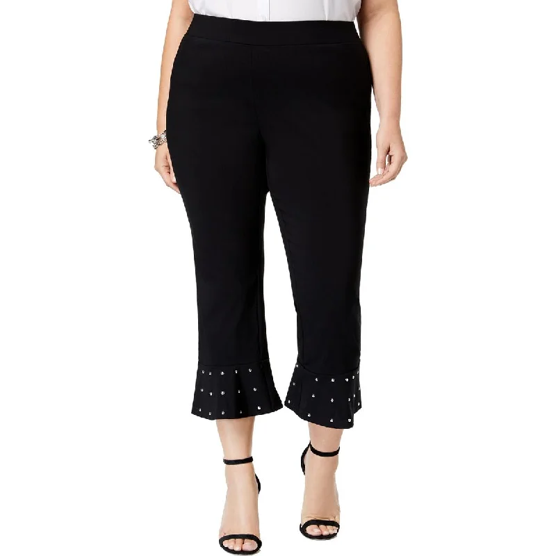 women's tailored trousers -INC Womens Plus Ponte Studded Capri Pants