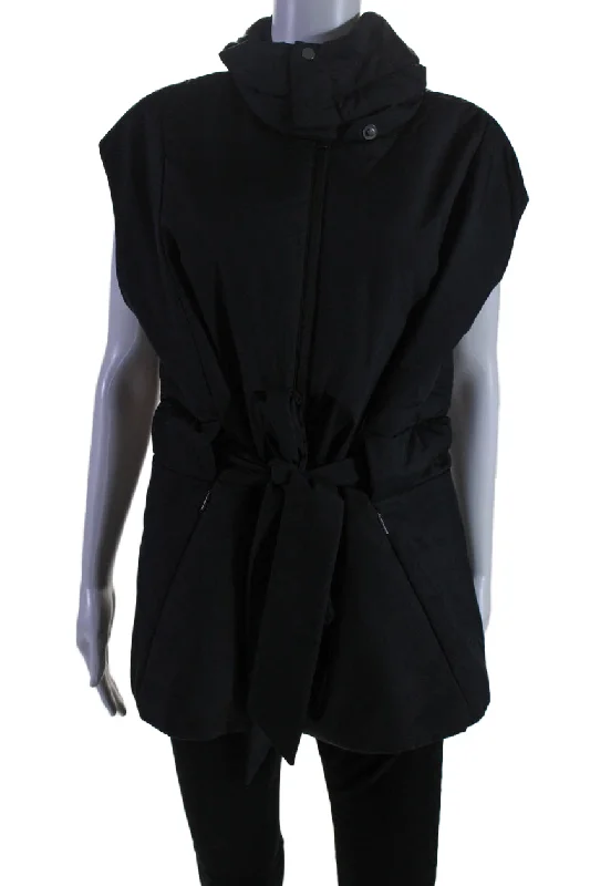 trendy sleeveless coats for women -Aday Womens 2 Pocket High Neck Sleeveless Zip Up City Summits Vest Black