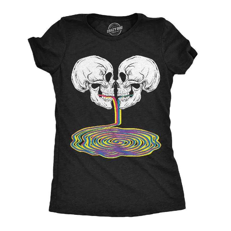 women's smocked tops -Skull Rainbow Puddle Women's T Shirt