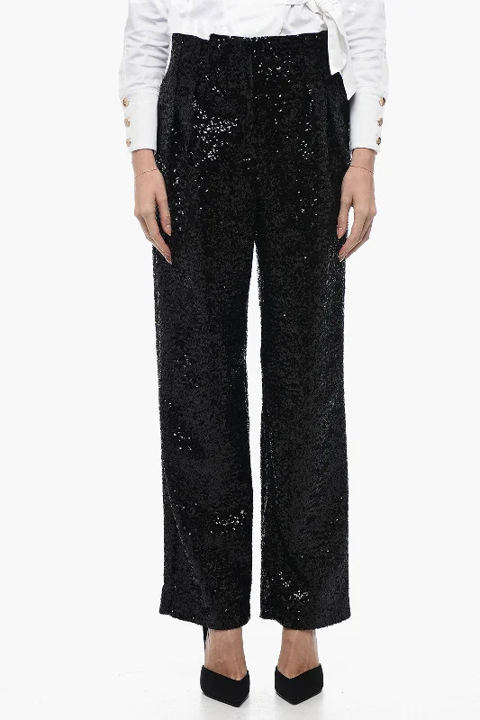 women's pleated wide-leg pants -In The Mood For Love Sequined CLYDE Pants with Wide Leg