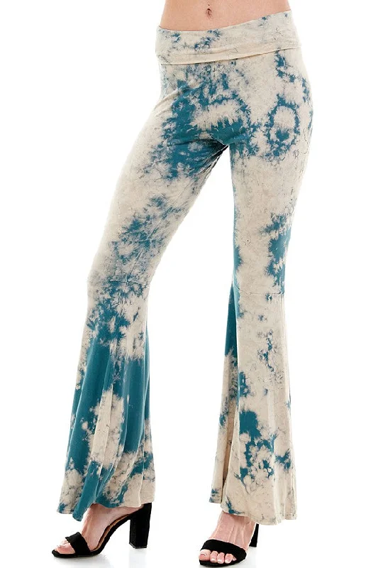 women's two-tone jeans -T-Party Fold Over Tie Dye Bell Bottom VRS75444