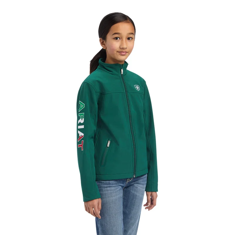 women's embroidered coats -Ariat Youth New Team Softshell MEXICO Water Resistant Jacket, Verde