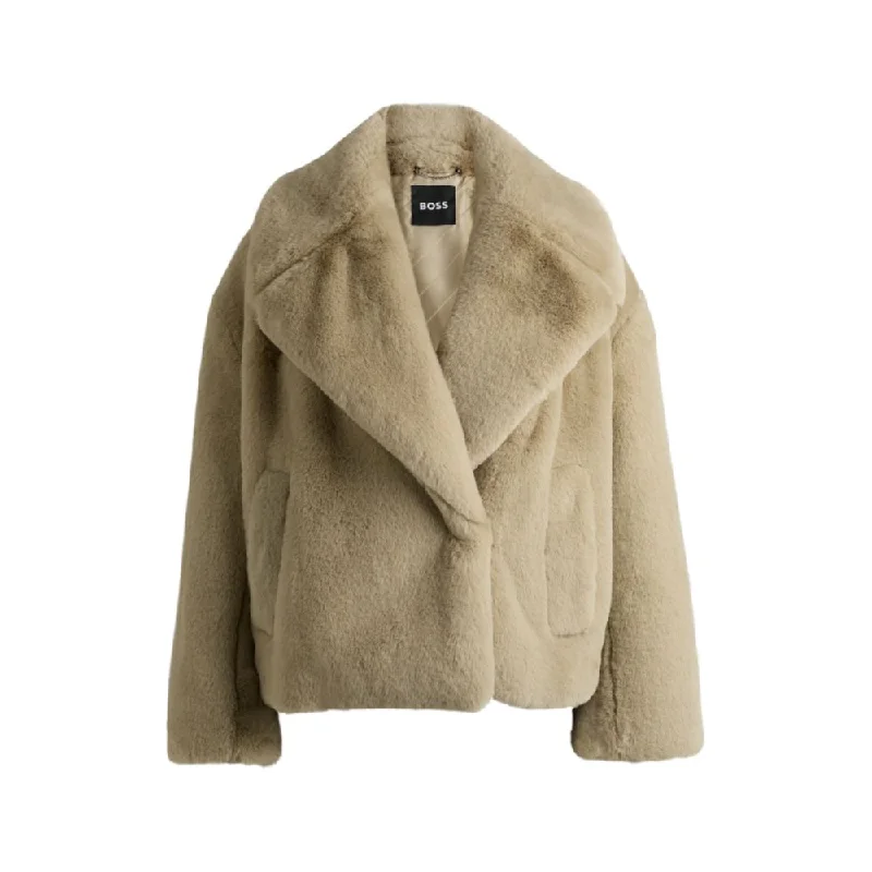 women's belted wool coats -Cropped coat in plush teddy fabric