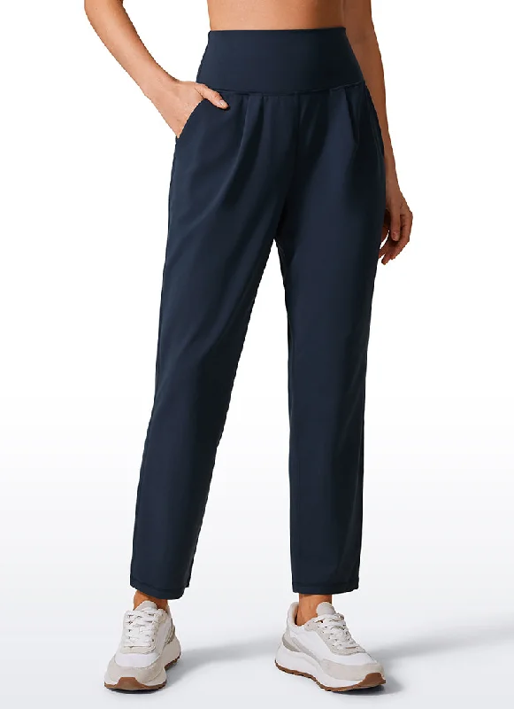 women's cropped trousers -Butterlift Tapered Front Pleated Pants with Pockets 27‘’