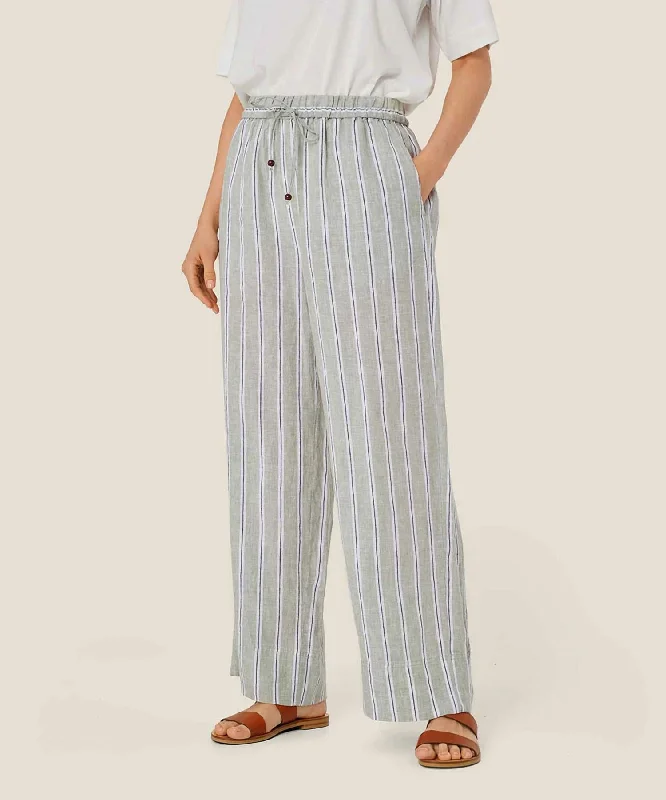 women's drawstring joggers -Penla Striped Linen Pant In Bog Print