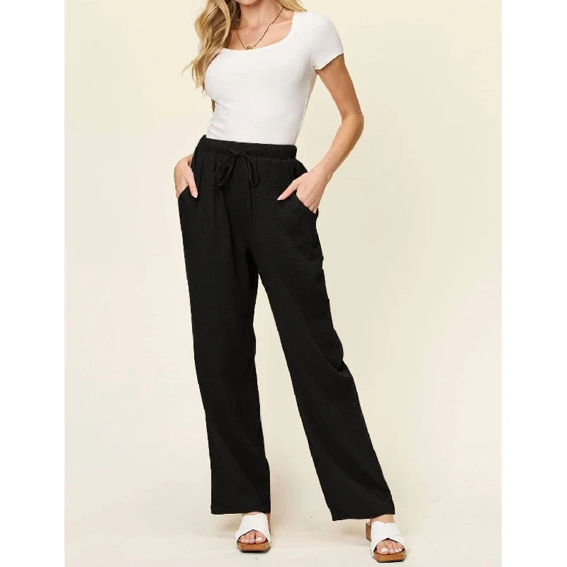 women's ruched skirts -Double Take - Texture Drawstring Straight Pants