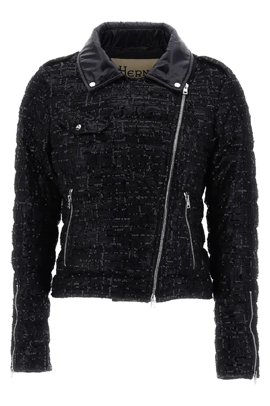 women's hybrid down jackets -Sequin Moto Jacket