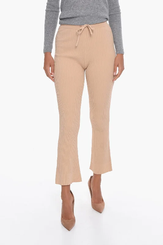 stylish straight-fit trousers for women -Nanushka Ribbed Viscose-knit LYKKE Flared Pants