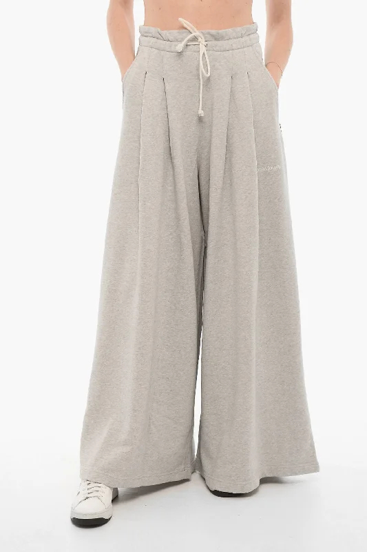 women's linen pants -Palm Angels Double-Pleat Wide Leg Sweat Pants