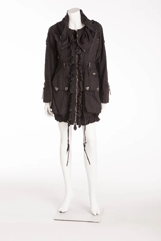 women's hooded raincoats -Burberry - As Seen on the 2007 Runway Collection, Black Zip Up Coat - IT 40