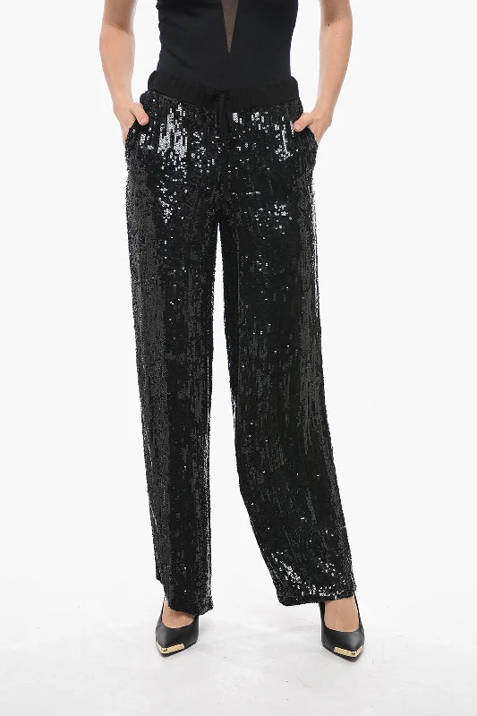 stylish cotton capri pants for women -Parosh Sequined GOODY Wide-leg Pants