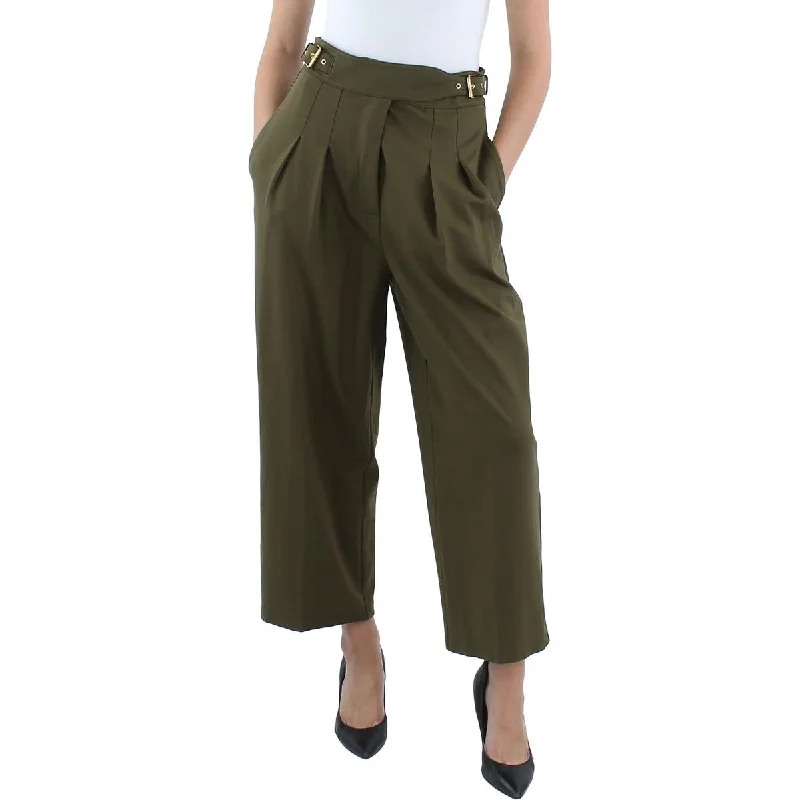 women's fleece-lined leggings -Lauren Ralph Lauren Womens Pleated Ponte Cropped Pants