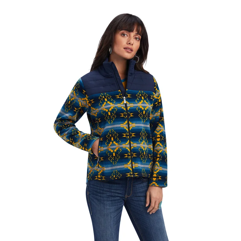 women's two-tone trench coats -Ariat Women's Prescott Fleece Jacket Navy Sonoran Print, Navy