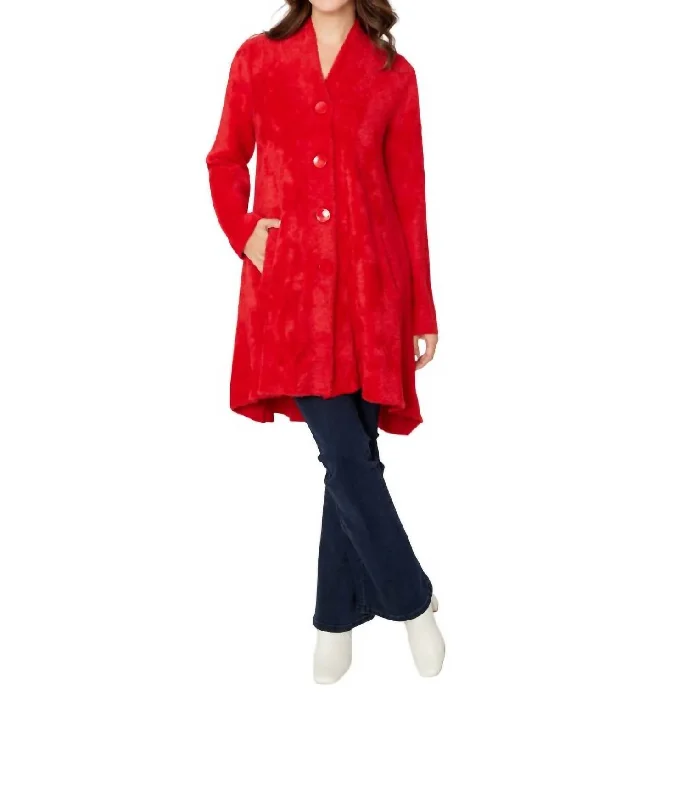 women's asymmetrical zipper jackets -Fuzzy Loose Coat In Red