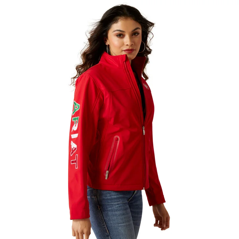 women's longline wool coats -Ariat Women's Classic Team Softshell MEXICO Water Resistant Jacket, Red