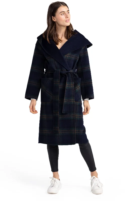 women's retro trench coats -Arcadia Oversided Coat with Hood - French Navy