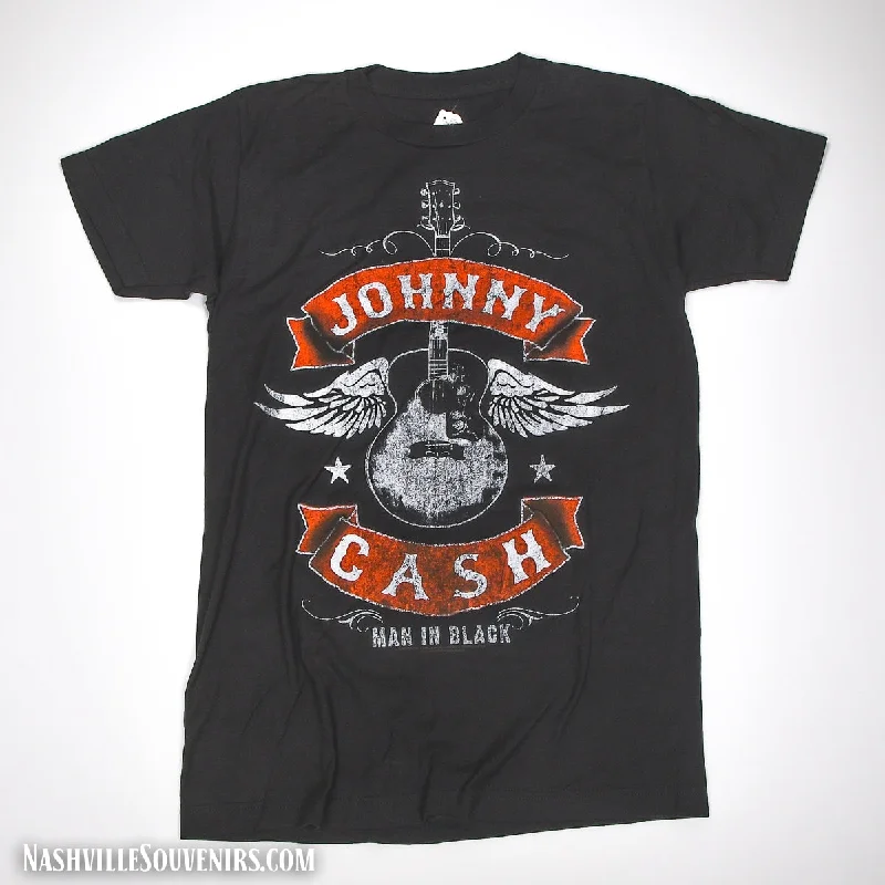 women's twisted front tops -Johnny Cash T-shirt Man in Black