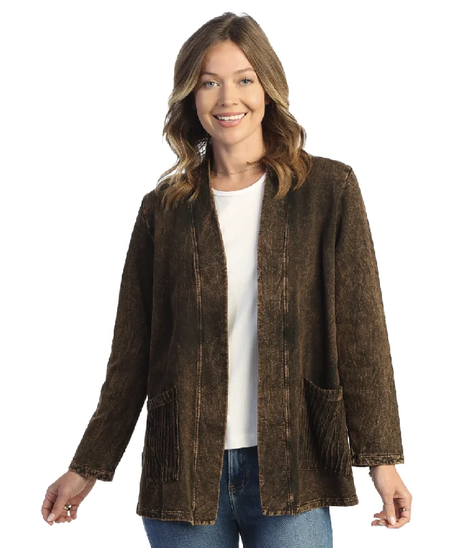 women's quilted coats -M90 - Women's Chocolate Cotton Fleece Kimono Jacket