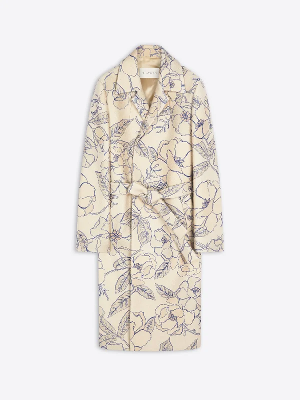 women's collared wrap coats -Floral coat