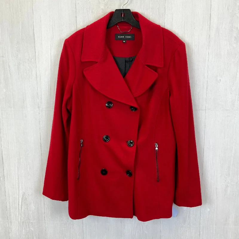 women's down jackets -Coat Peacoat By Black Rivet In Red, Size: 2x