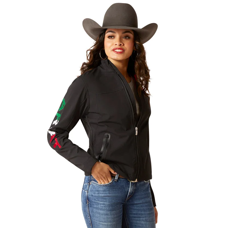 women's classic wool-blend coats -Ariat Women's Classic Team Softshell Brand Jacket, Black/Mexico