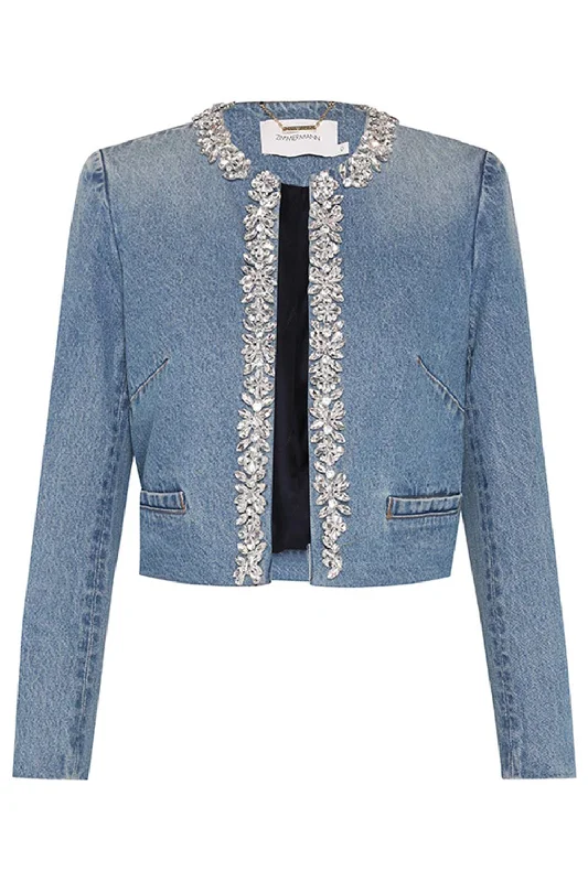 women's slim-fit trench coats -Crush Embellished Denim Jacket