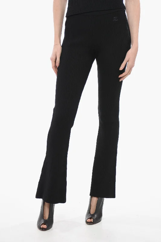 women's wrap skirts -Courreges Ribbed Bootcut Pants with Side Zip