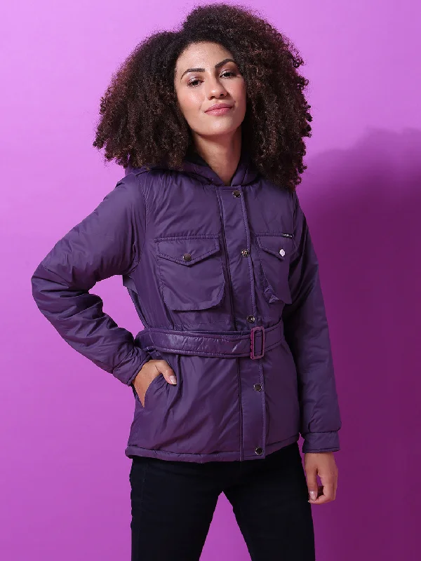 women's down jackets -Campus Sutra Women Solid Stylish Casual Bomber Jacket