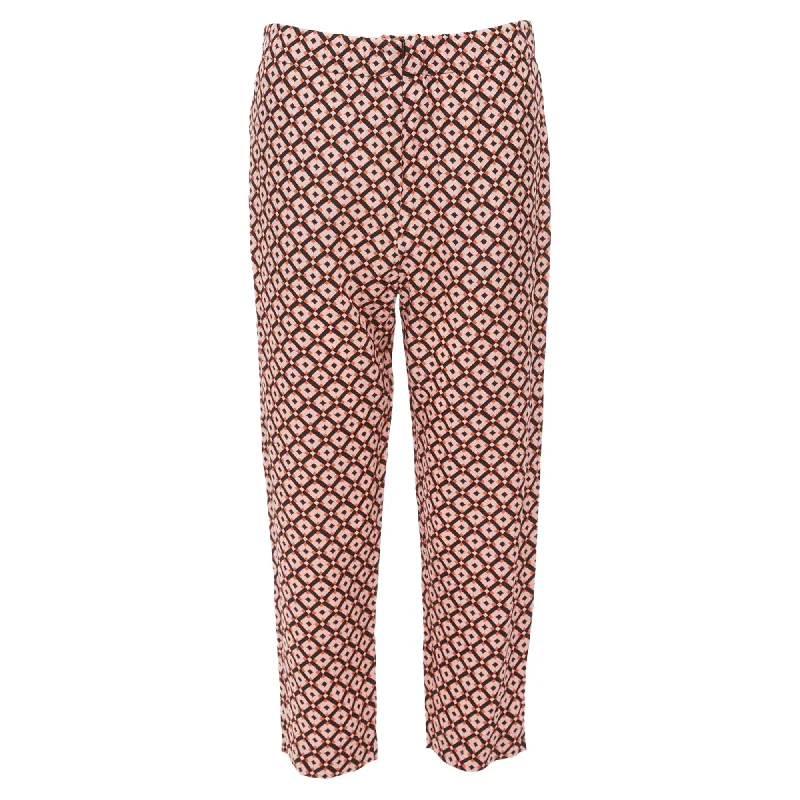 women's sporty track pants -Marni Silk Geometric Print Elastic Waist Cropped Pants