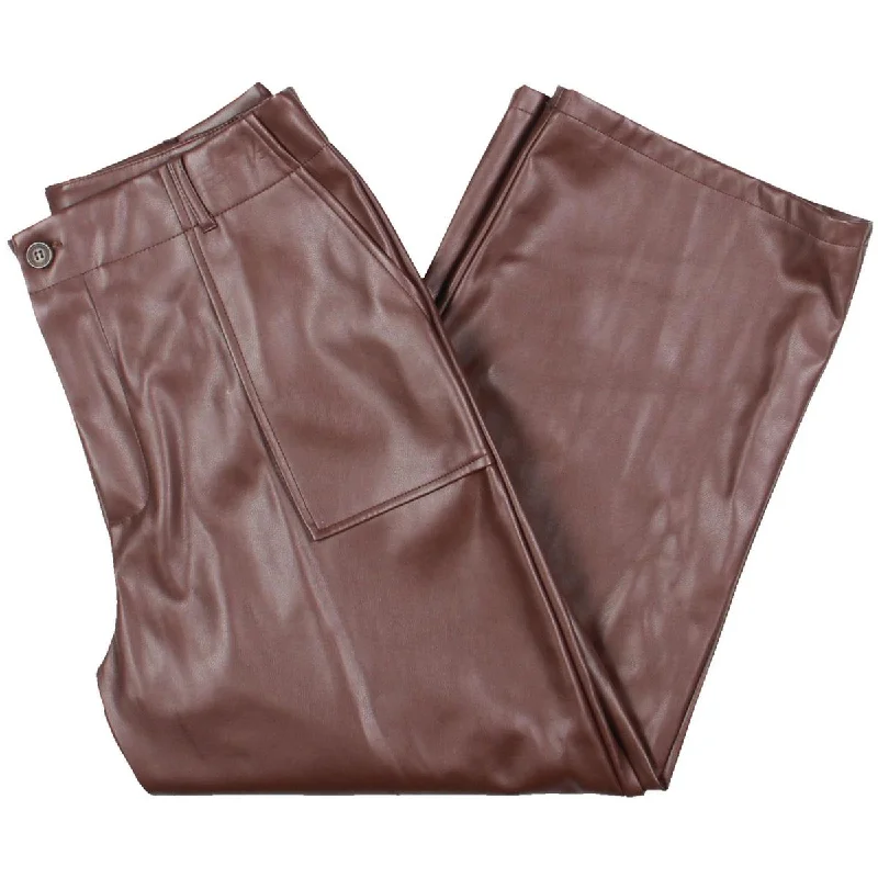 trendy asymmetric pants for women -BAGATELLE.NYC Womens Pork Chop Faux Leather Pockets Cropped Pants