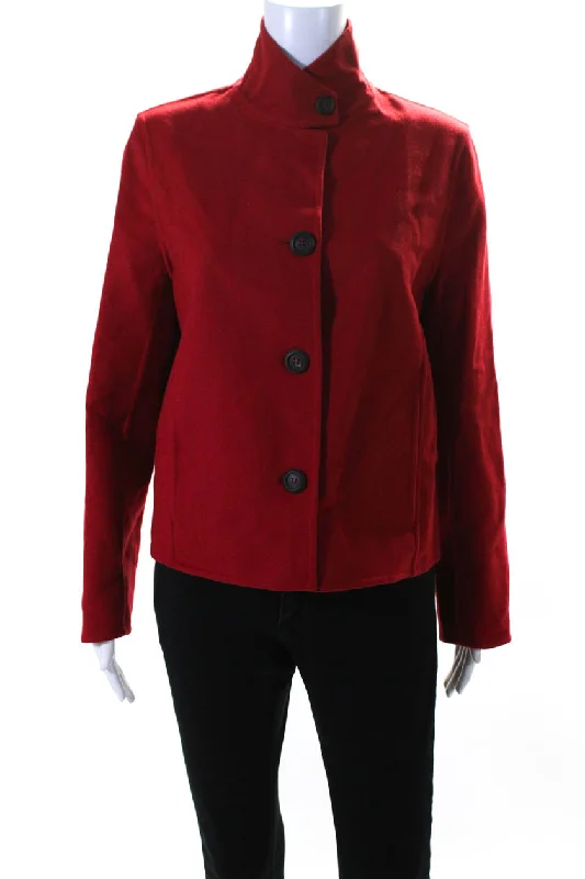 ladies' lightweight windbreakers -Salvatore Ferragamo Womens Wool Button Collar Long Sleeve Jacket Red