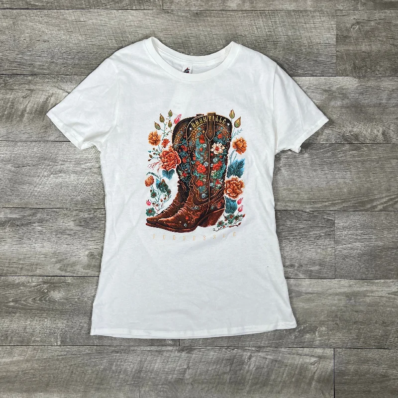 stylish backless tops for women -Women's "Floral Cowboy Boot's" T-shirt