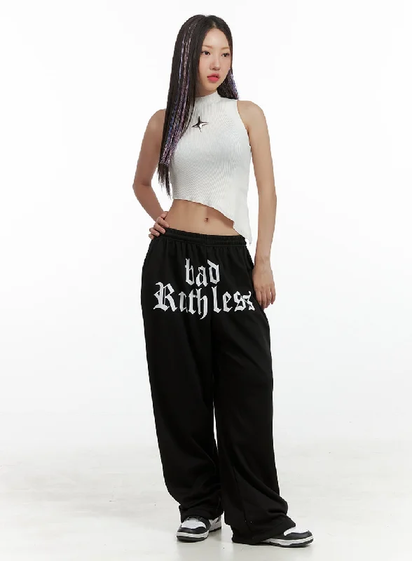 women's mermaid skirts -Banded Lettering Sweatpants OL408