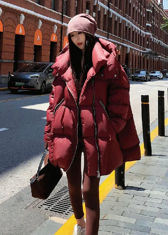 women's collared wrap coats -Hooded Quilited Cotton Blend Puffy Coat