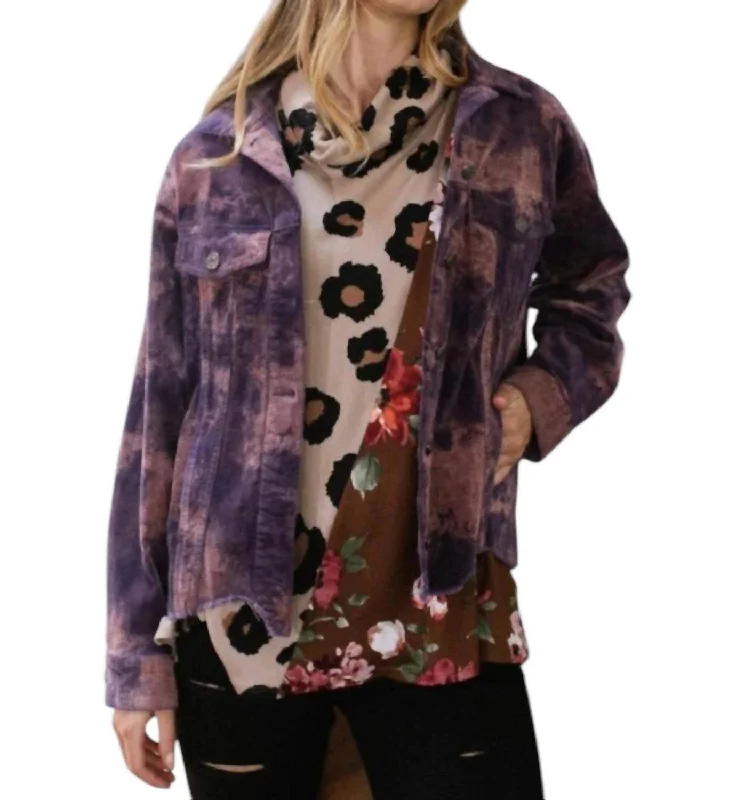 trendy cropped puffer jackets for women -Mineral Ripple Shacket In Purple