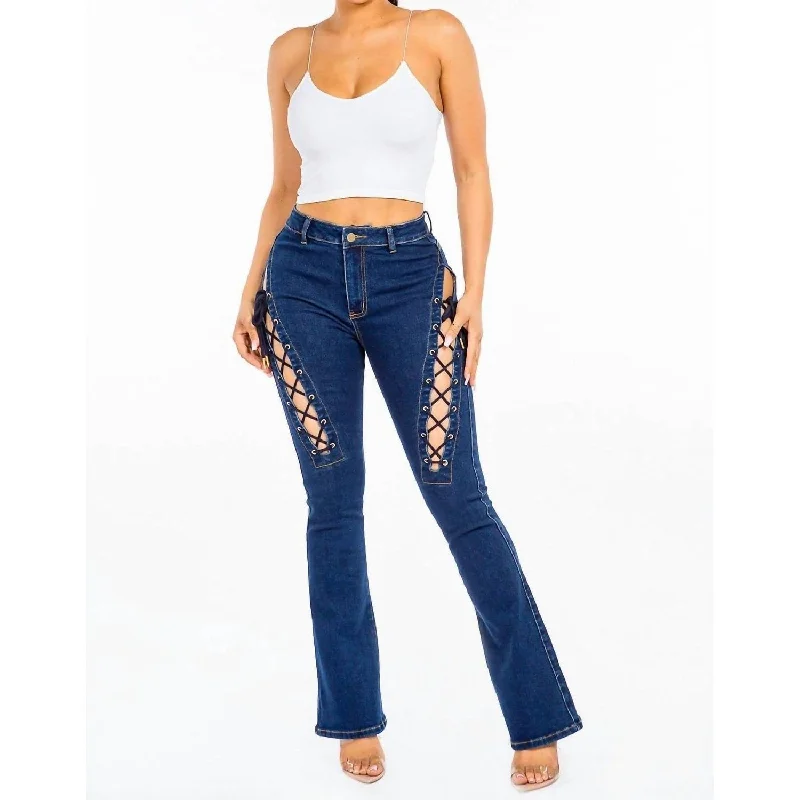 women's lightweight culottes -American Bazi - Chic Lace Up High Rise Denim