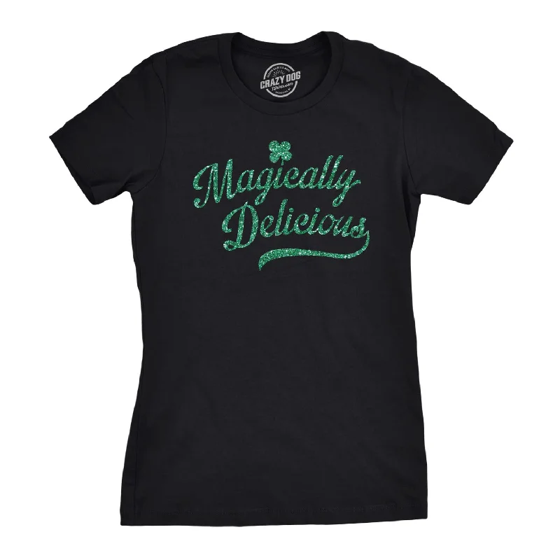 women's casual tank tops -Magically Delicious Black Shirt Glitter Ink Women's T Shirt