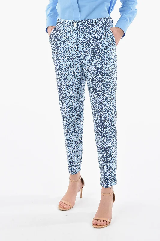 trendy distressed jeans for women -Parosh Animal Printed COPARD Trousers with Side Pockets