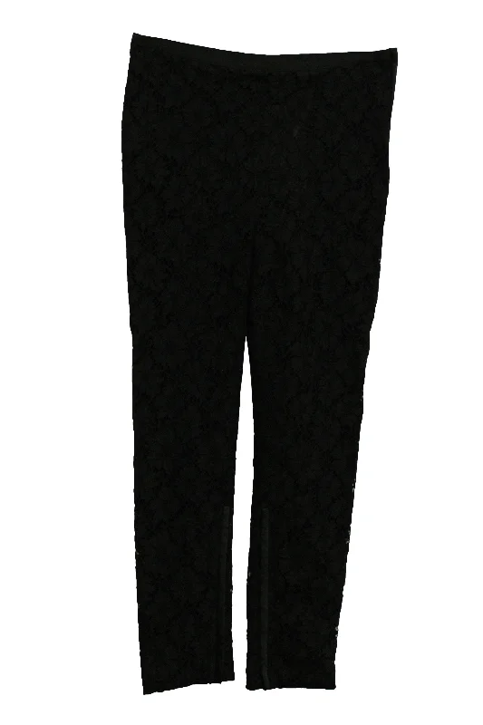 women's faux suede pants -Valentino Lace Pants With Side Zip in Black Viscose