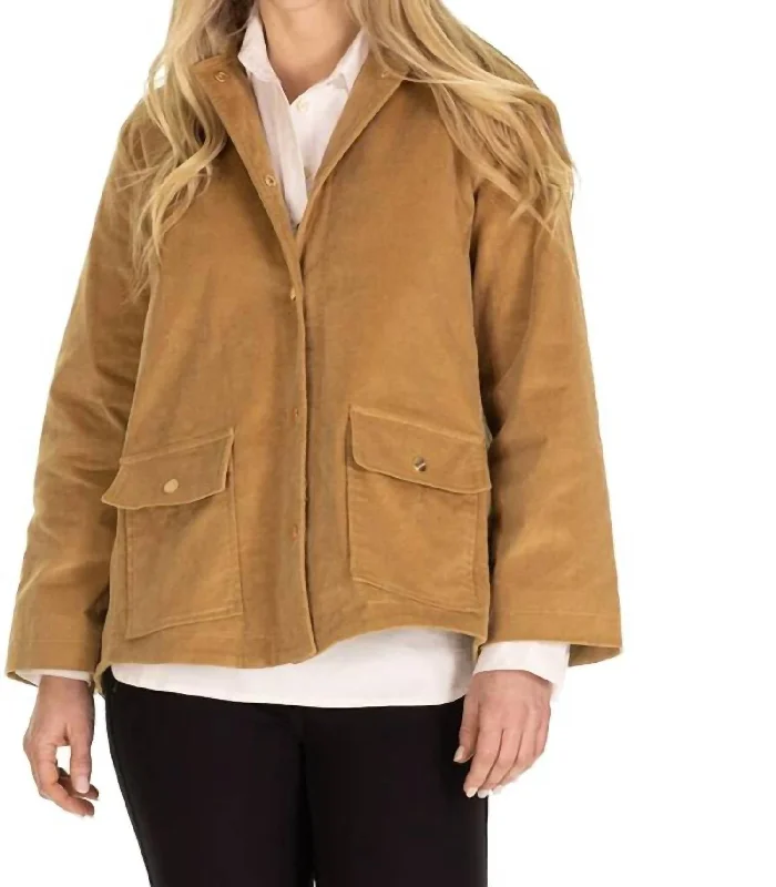 trendy faux leather coats for women -Corduroy Courtney Jacket In Camel