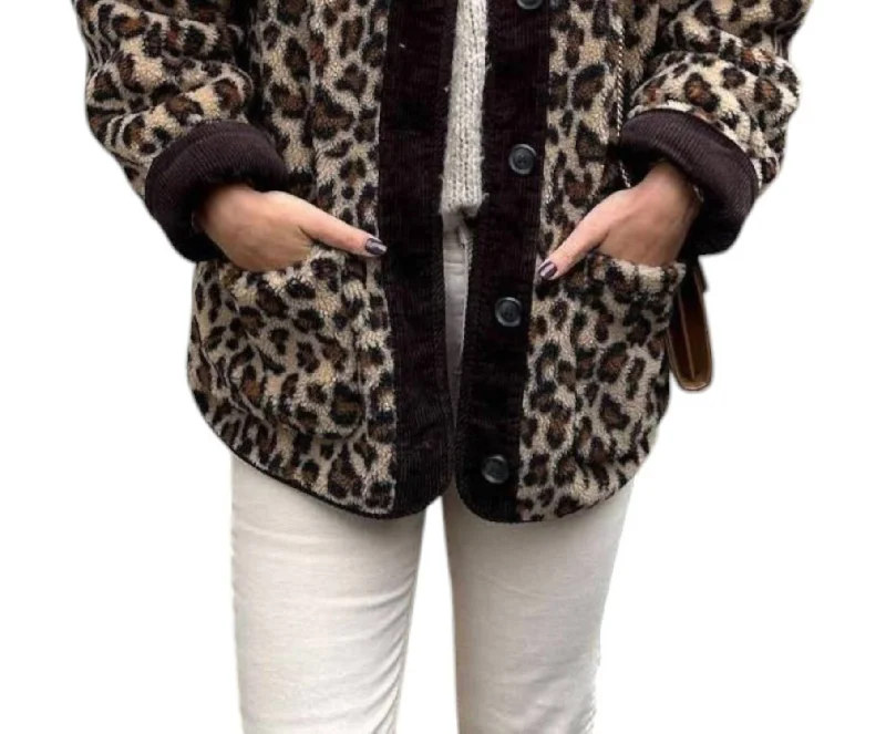 stylish metallic jackets for women -Fleece Leopard Shacket In Multi